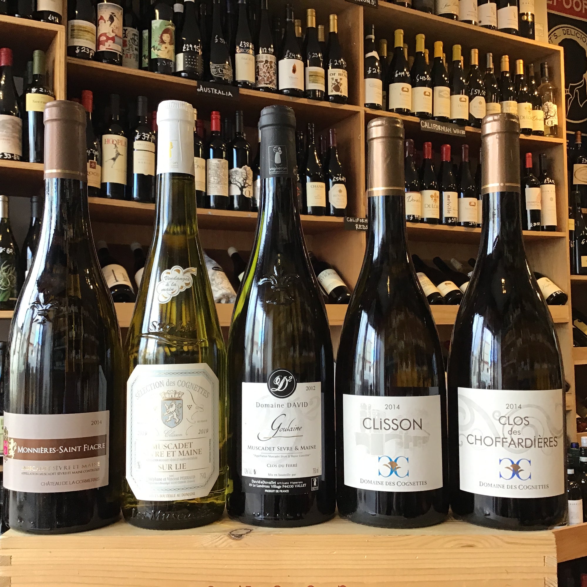 A selection of Muscadet Sevre et Maine Sur Lie wines available at Butler's Wine Cellar in Brighton